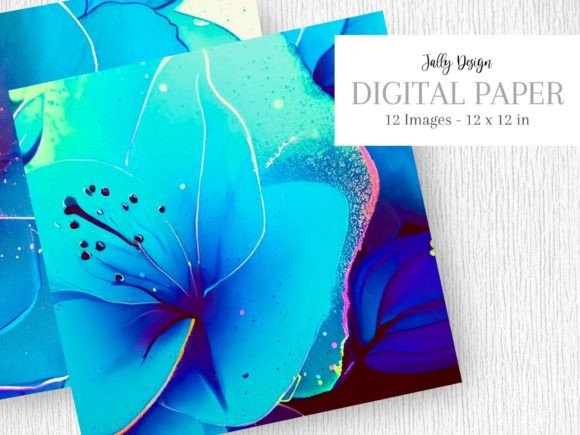 Neon Blue Alcohol Ink Colorful Glitter