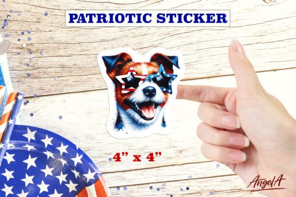 Patriotic Dog Sticker Jack Russell