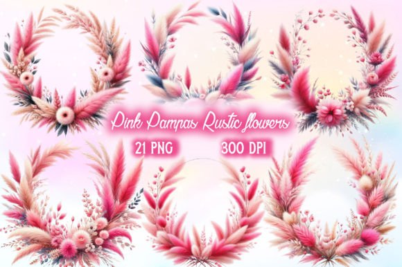 Pink Pampas Rustic Flowers Clipart for Creative Projects